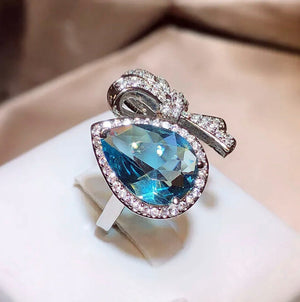 Aquamarine Blue Diamond Ring | Womens Ribbon Ring