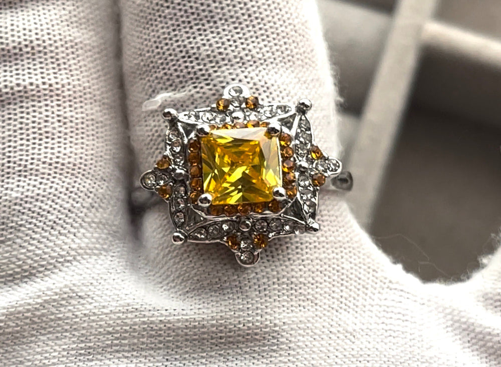 Yellow Diamond Ring | Yellow Diamond Engagement Rings | Princess Cut Diamond Ring | Baguette Ring | Womens Engagement Ring | Yellow Ring