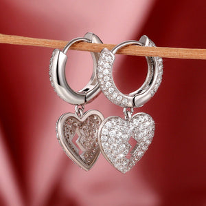 Diamond Heart Earrings | Heart Earrings | Womens Earrings | Heart earrings with Diamonds | Hoop Earrings | Womens Broken Heart Earrings