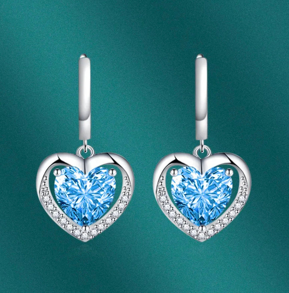 Diamond Earrings | Heart Earrings | Blue Diamond Heart Earrings