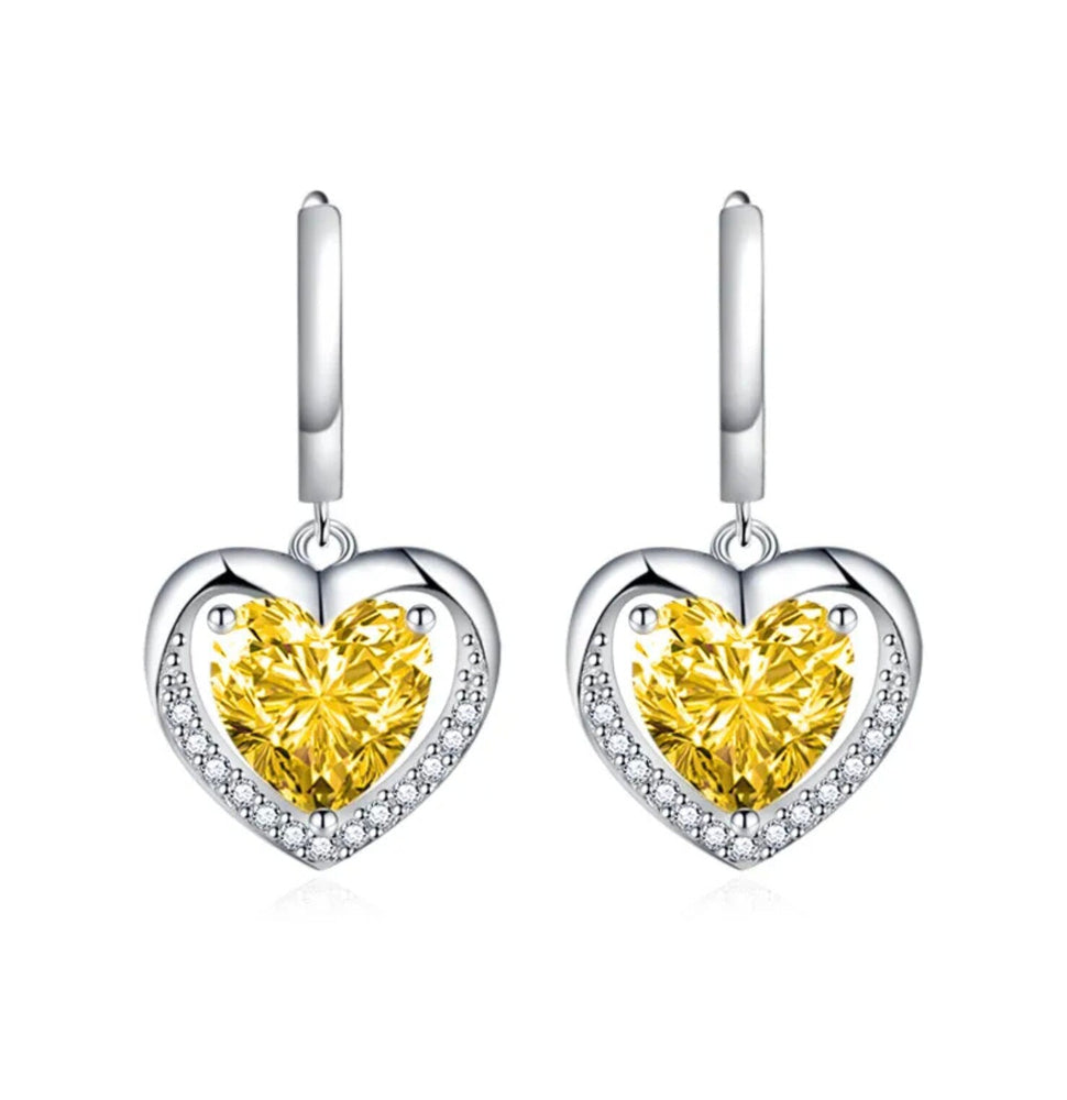 Diamond Earrings | Heart Earrings | Yellow Diamond Heart Earrings | Womens Earrings | Heart earrings with Yellow  Diamonds | Hoop Earrings