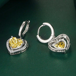 Diamond Earrings | Heart Earrings | Yellow Diamond Heart Earrings | Womens Earrings | Heart earrings with Yellow  Diamonds | Hoop Earrings