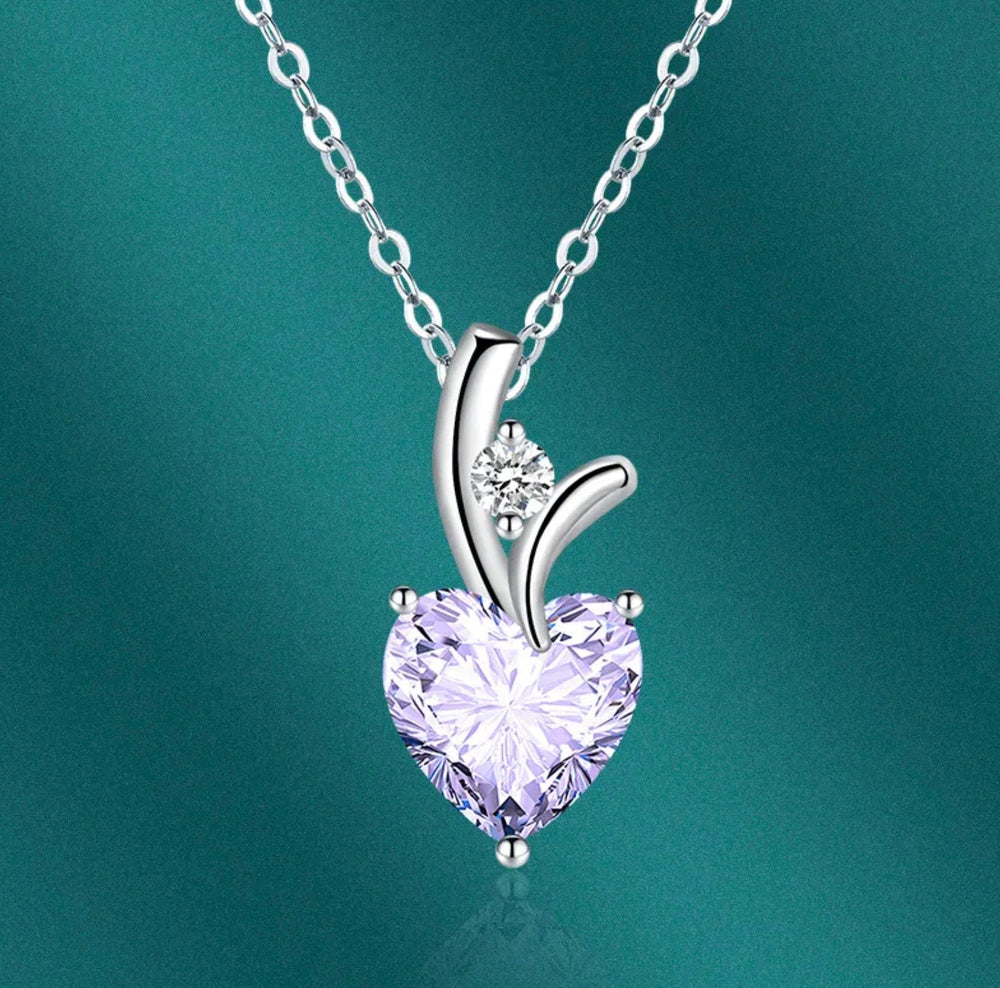 
            
                Load image into Gallery viewer, Womens Diamond Necklace | Purple Diamond Heart Necklace | Heart Necklace with Diamonds | Diamond Heart Pendant  | Purple Diamond Necklace
            
        
