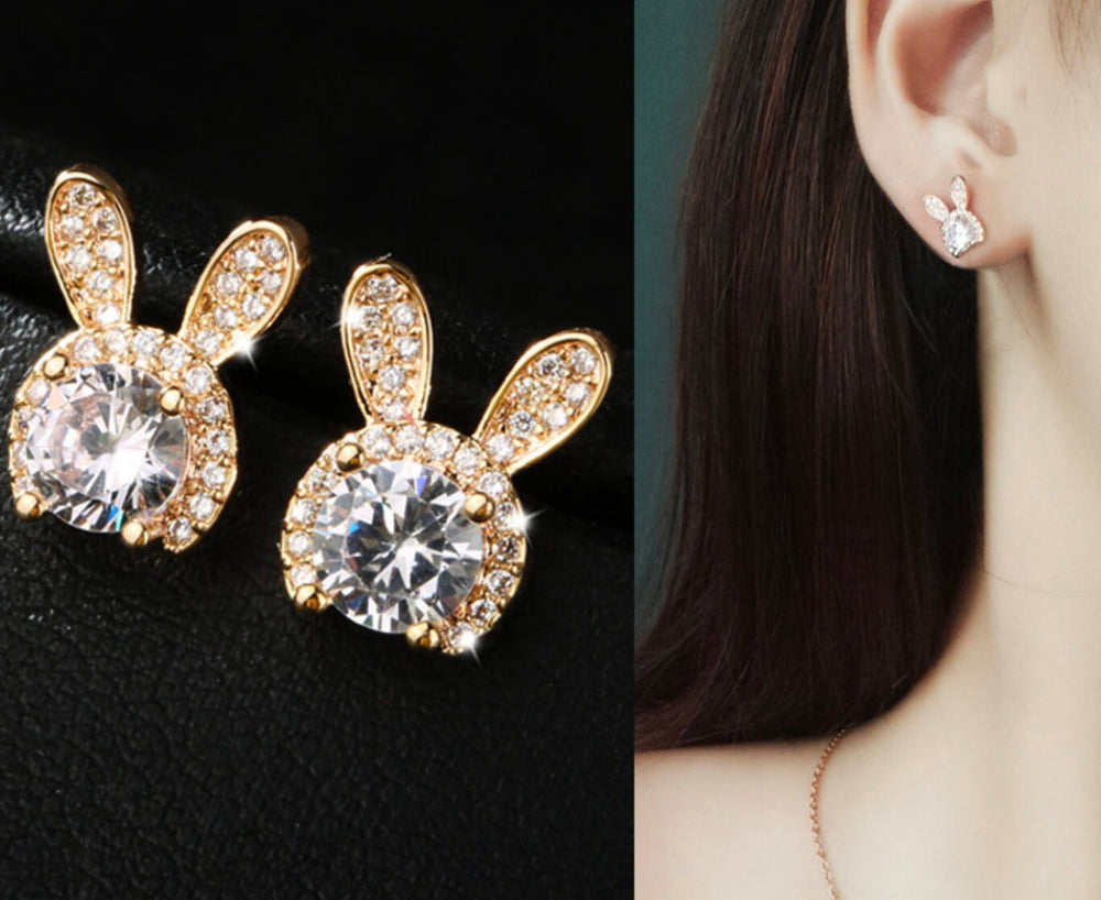 Diamond Rabbit Earrings | Gold Diamond Earrings | Womens Earrings | Diamond Ear Studs | Womens Gold Diamond Stud Earrings | Womens Ear Studs