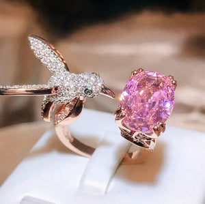 Diamond Bird Ring | Pink Diamond Ring | Womens Statement Ring |  Womens Rose Gold Ring | Pink Bird Diamond Ring | Womens Pink Gemstone Ring