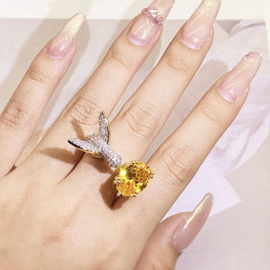 Diamond Bird Ring | Yellow Diamond Ring | Womens Statement Ring |  Womens Big Gold Ring | Yellow Bird Diamond Ring | Womens Yellow Gem Ring