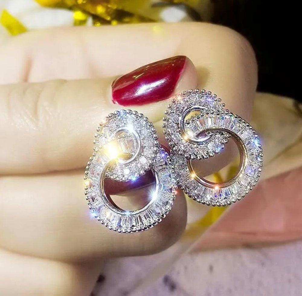 
            
                Load image into Gallery viewer, Diamond Hoop Earrings | Hoop Earrings | Womens Baguette Diamond Earrings | Silver Hoop Earrings with Diamonds | Baguette Hoop Earrings
            
        