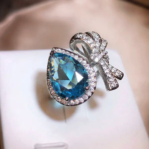 Aquamarine Blue Diamond Ring | Womens Ribbon Ring