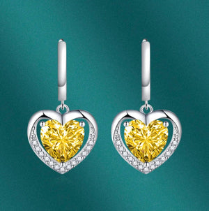 Diamond Earrings | Heart Earrings | Yellow Diamond Heart Earrings | Womens Earrings | Heart earrings with Yellow  Diamonds | Hoop Earrings