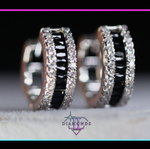Mens Black Baguette Diamond Hoop Earrings