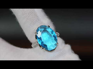 
            
                Load and play video in Gallery viewer, Aquamarine Ring | Aquamarine Diamond Ring | Blue Oval Diamond Ring
            
        