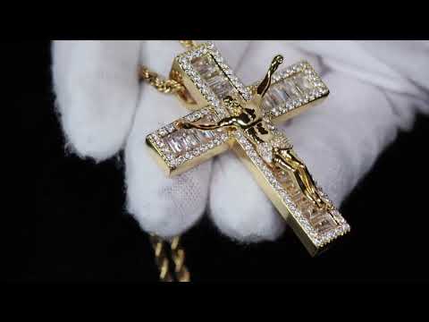 
            
                Load and play video in Gallery viewer, Mens Big Baguette Diamond Cross Pendant
            
        