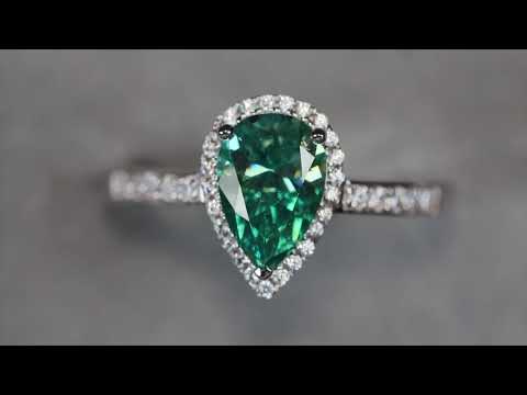 
            
                Load and play video in Gallery viewer, Green pear cut moissanite diamond ring
            
        