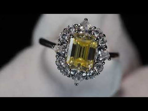 
            
                Load and play video in Gallery viewer, Yellow Moissanite Diamond Engagement Ring | Emerald Cut Wedding Ring
            
        