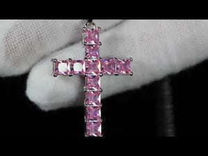 
            
                Load and play video in Gallery viewer, Pink Princess Cut Diamond Cross Pendant
            
        