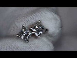 
            
                Load and play video in Gallery viewer, Princess Cut Moissanite Diamond Ear Studs
            
        