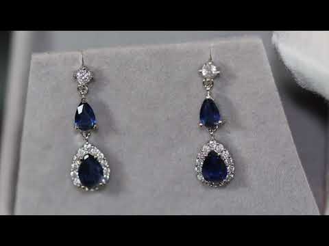 
            
                Load and play video in Gallery viewer, Sapphire blue pear cut diamond earrings
            
        