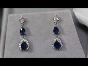 
            
                Load and play video in Gallery viewer, Sapphire blue pear cut diamond earrings
            
        