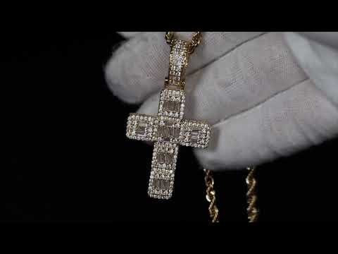 
            
                Load and play video in Gallery viewer, Gold Baguette Diamond Cross Pendant
            
        