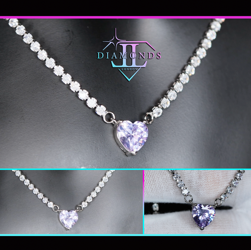 Purple Diamond Heart Necklace | Purple Diamond Pendant