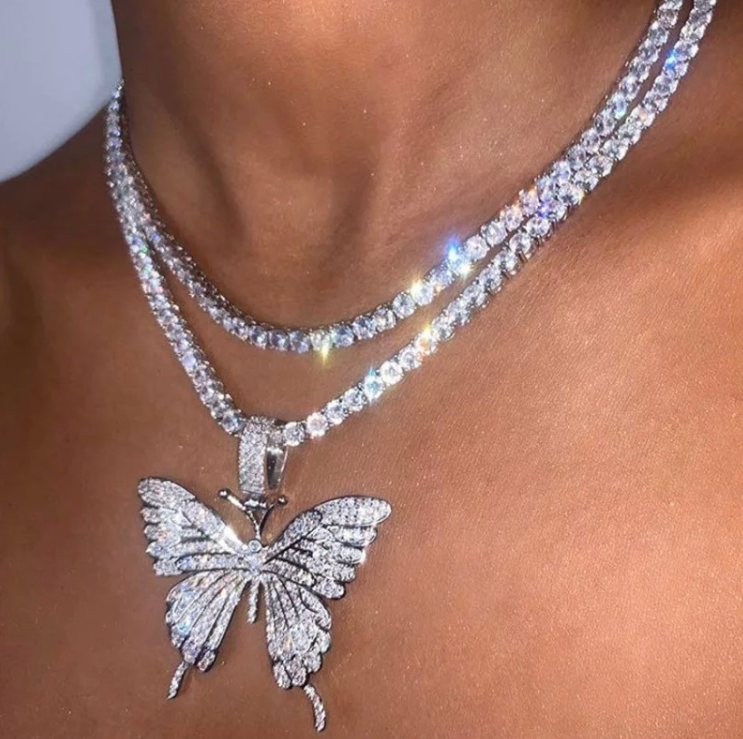 Butterfly diamond best sale tennis necklace