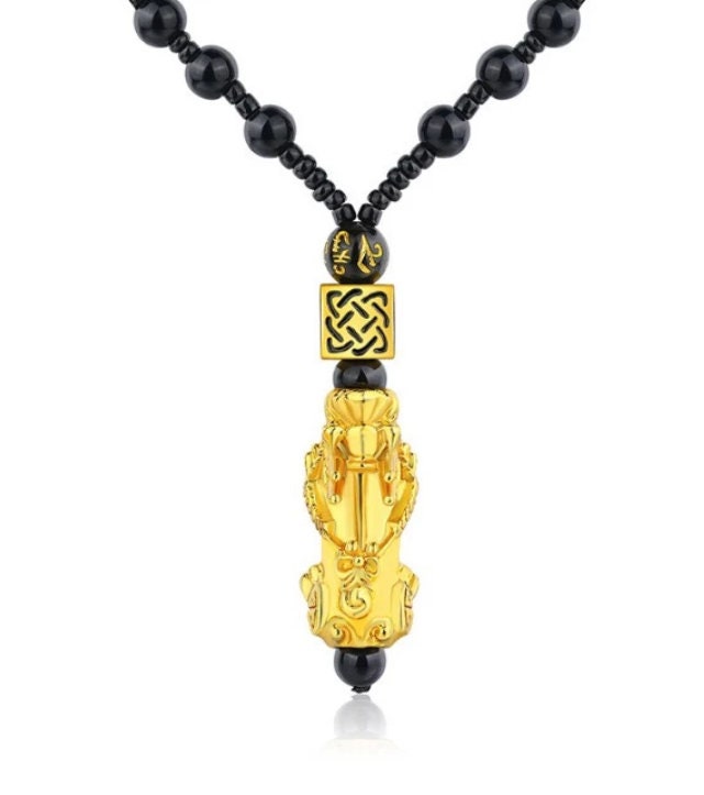 
            
                Load image into Gallery viewer, Obsidian Necklace | Obsidian Beaded Chain | Buddha Necklace | Pi Xue Necklace | Feng Shui Necklace | Good Luck Necklace | Chinese Necklace
            
        
