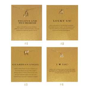 Gold Elephant Necklace & Pendant with Gift Card by Minx London (animal pendant, charms, lucky gift card, personalised)