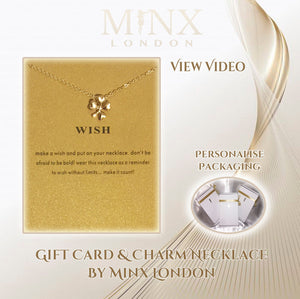 Gold Clover Necklace & Pendant with Gift Card by Minx London (wish - four leaf clover pendant, charms, lucky charm gift card, personalised)