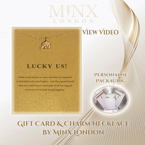 Gold Elephant Necklace & Pendant with Gift Card by Minx London (animal pendant, charms, lucky gift card, personalised)