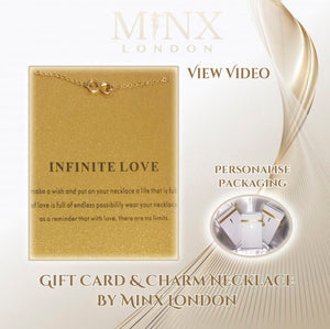 Infinite Love Necklace & Pendant with Gift Card by Minx London (infinity pendant, charms, lucky charm gift card, personalised)