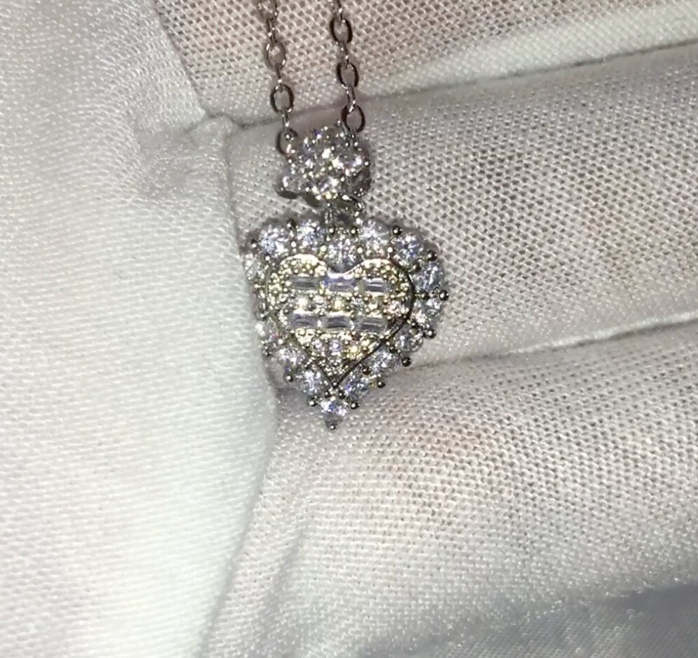 Diamond Heart Necklace | Womens Diamond Necklace | Heart Necklace with Diamonds | Iced Out Chain | Heart Necklace Silver | Heart Pendant