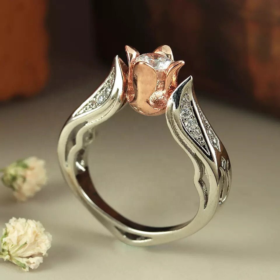 Rose Gold ring | Rose Shape Ring | Rose Ring | Rose Gold and Silver Ring | Flower Ring | Womens Rose Gold Ring | Womens Flower Shape Ring