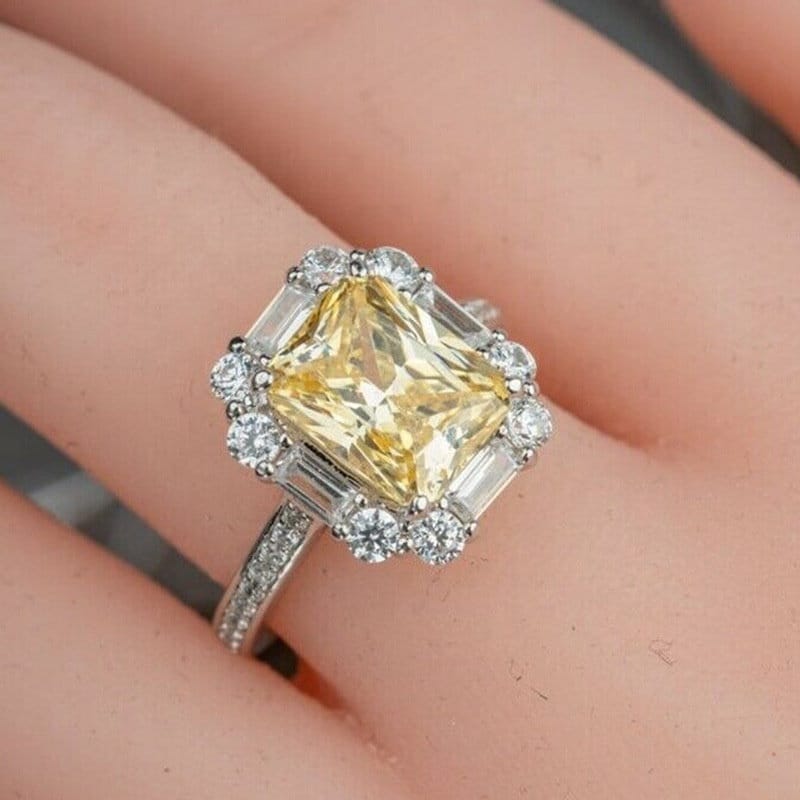 Yellow Diamond Ring | Yellow Diamond Engagement Rings | Canary Yellow Diamond Ring | Baguette Ring | Womens Engagement Ring | Cushion Ring