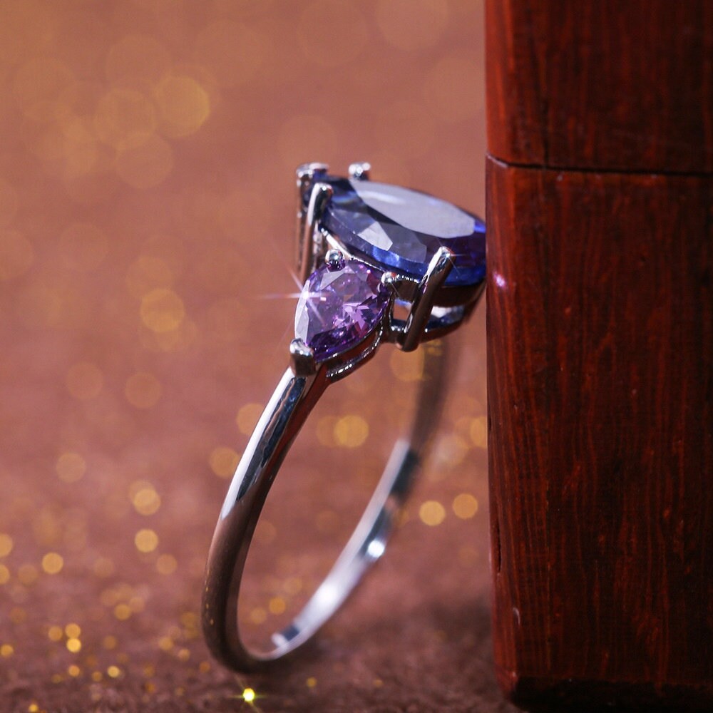 Blue Diamond Ring | Blue Diamond Engagement Rings | Sapphire Blue Diamond Ring | Pear Shape Ring | Pear Engagement Ring | Teardrop Ring
