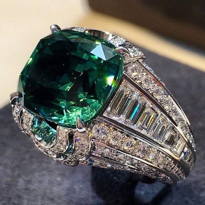 
            
                Load image into Gallery viewer, Green Diamond Ring | Emerald Green Diamond Ring | Iced Out Ring | Green Engagement Ring | Green Engagement Ring | Big Diamond Ring
            
        