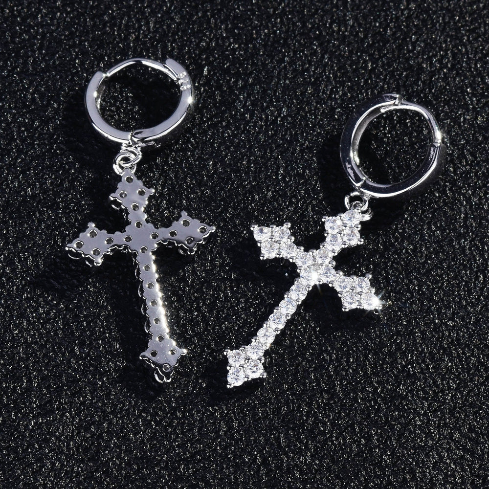 Mens Cross Earrings | Cross Earrings Men | Diamond Earrings | Dangle Earrings | Cross Earrings | Cross Dangle Earrings | Iced Out Earrings