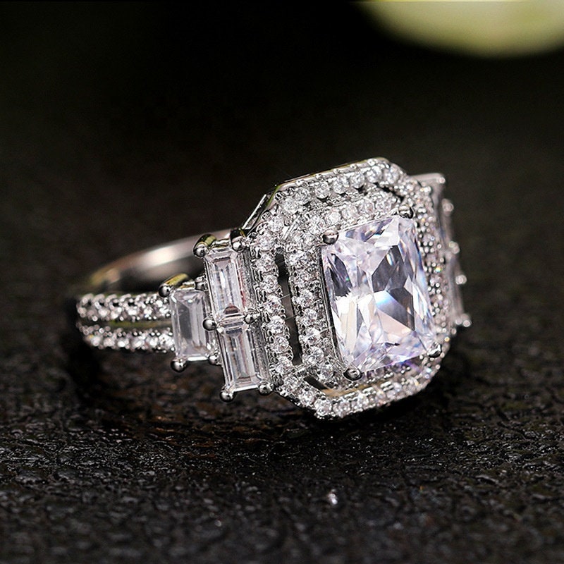 Diamond Ring | Womens Engagement Ring | Engagement Rings | Womens Rings | Emerald Engagement Ring | Womens Emerald Rings | Baguette Ring