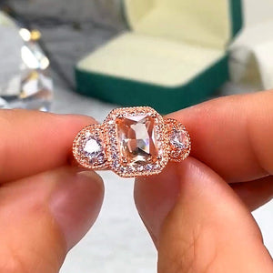 Rose Gold ring | Three Stone Ring | Rose Gold Ring Chocolate Ring | Rose Gold Emerald Ring | Womens Rose Gold Ring | Rose Gold Halo Ring