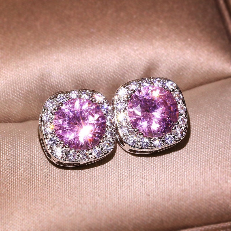 Diamond Earrings | Diamond Ear Studs | Womens Ruby Earrings | Earrings with Diamonds | Pink Diamond Earrings | Blue Diamond Earrings