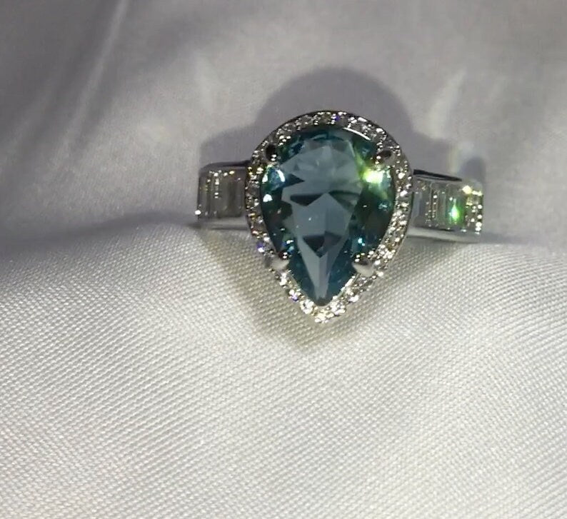 
            
                Load image into Gallery viewer, Aquamarine Diamond Ring | Pear Shape Ring | Blue Diamond Ring
            
        