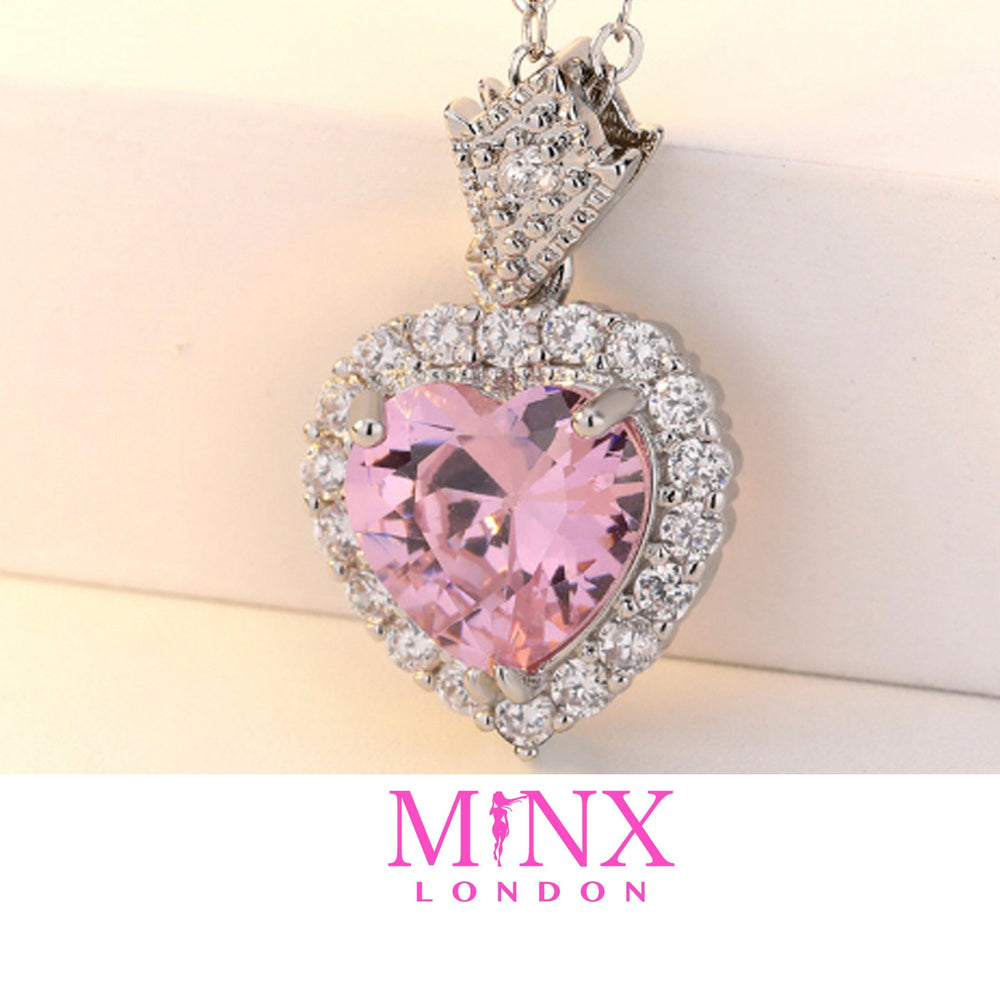 Pink Diamond Heart Necklace | Womens Diamond Necklace | Heart Necklace with Diamonds | Diamond Heart Pendant  | Pink Diamond Necklace