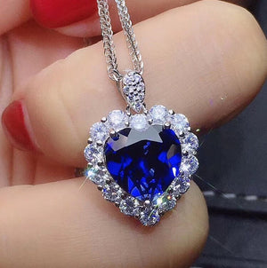 
            
                Load image into Gallery viewer, Sapphire Blue Diamond Heart Necklace | Womens Diamond Necklace | Sapphire Blue Diamond Necklace | Blue Diamond Pendant  | Heart Necklace
            
        