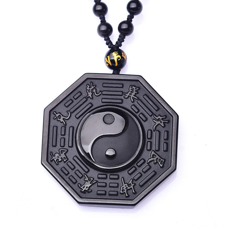 Yin and Yang Pendant | Feng Shui Necklace | Yin and Yang Necklace | Obsidian Necklace | Obsidian Pendant | Black Beaded Necklace | Yin Yang