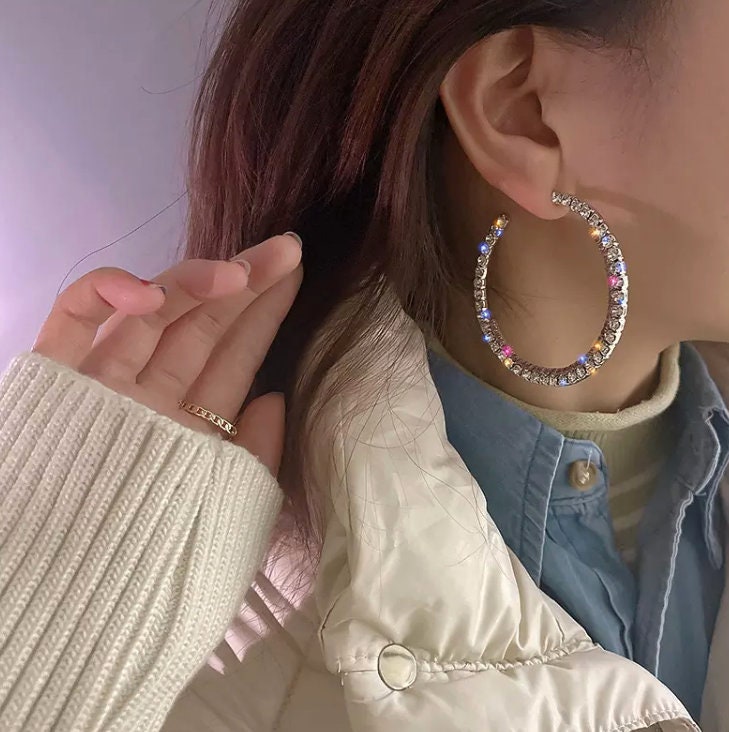 Diamond Hoop Earrings | Hoop Earrings | Womens Big Diamond Earrings | Hoop Earrings with Diamonds | Earrings | Big Hoop Earrings
