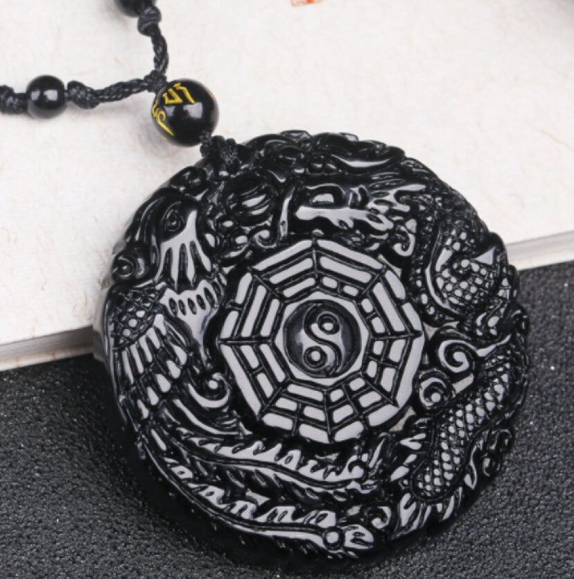 
            
                Load image into Gallery viewer, Yin and Yang Pendant | Feng Shui Necklace | Yin and Yang Necklace | Obsidian Necklace | Obsidian Pendant | Black Beaded Necklace | Yin Yang
            
        