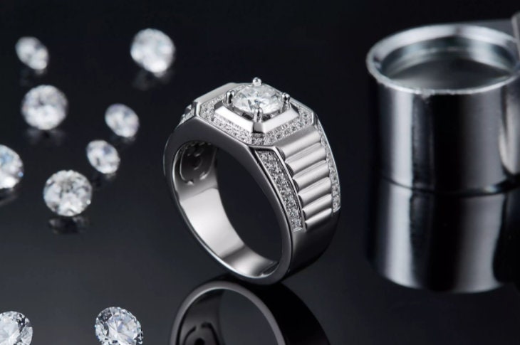 Mens Moissanite Ring | Mens Wedding Ring | Iced Out Rings