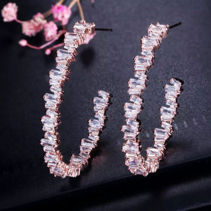 
            
                Load image into Gallery viewer, Diamond Hoop Earrings | Hoop Earrings | Womens Big Diamond Earrings | Hoop Earrings with Diamonds | Iced Out Earrings | Big Hoop Earrings
            
        