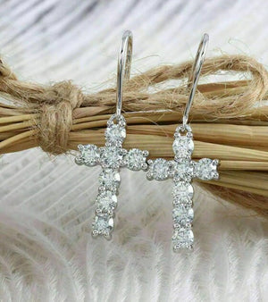 
            
                Load image into Gallery viewer, Womens Cross Earrings | Cross Earrings Women | Diamond Earrings | Dangle Earrings | Cross Earrings | Cross Dangle Earrings | Womens Earrings
            
        