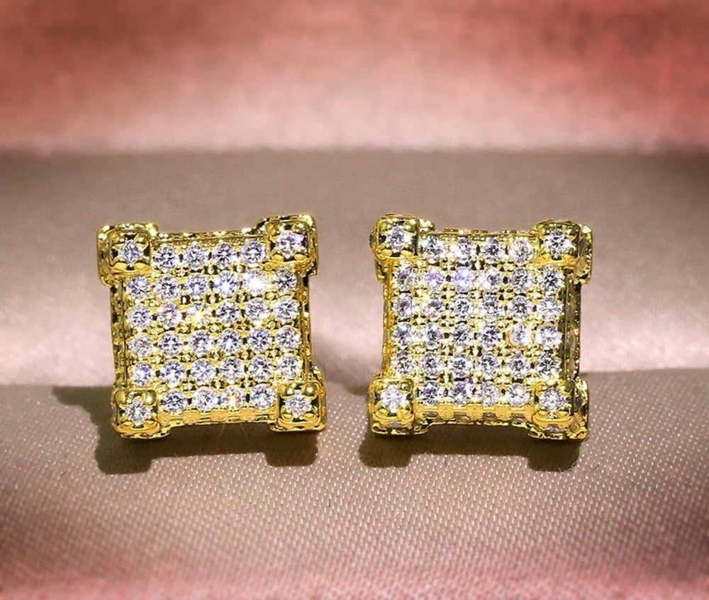 Iced Out Earrings | Gold Diamond Earrings | Womens Earrings | Diamond Ear Studs | Mens Gold Diamond Stud Earrings | Mens Diamond Ear Studs