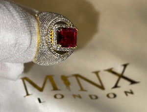 Big Iced Out Ring | Big Gold Diamond Ring | Ruby Ring | Ruby Diamond Ring | Ruby and Diamond Ring | Red Diamond Ring |  Iced Out Ring